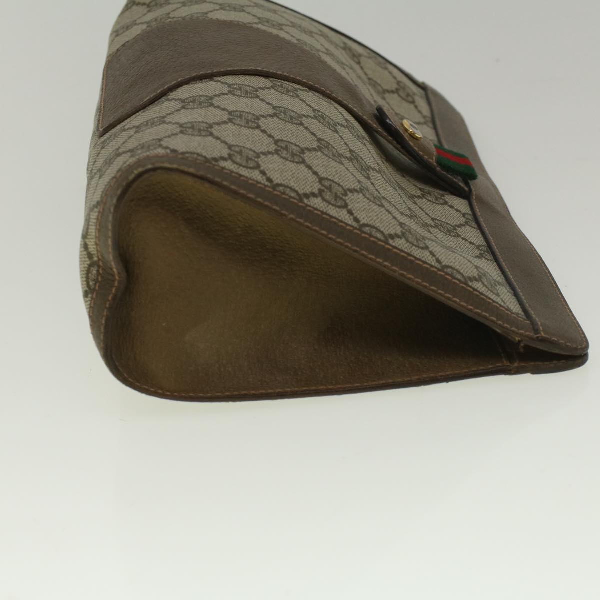 GUCCI Gg Canvas Web Sherry Line Clutch Bag Pvc Leather Beige Green Auth 59249