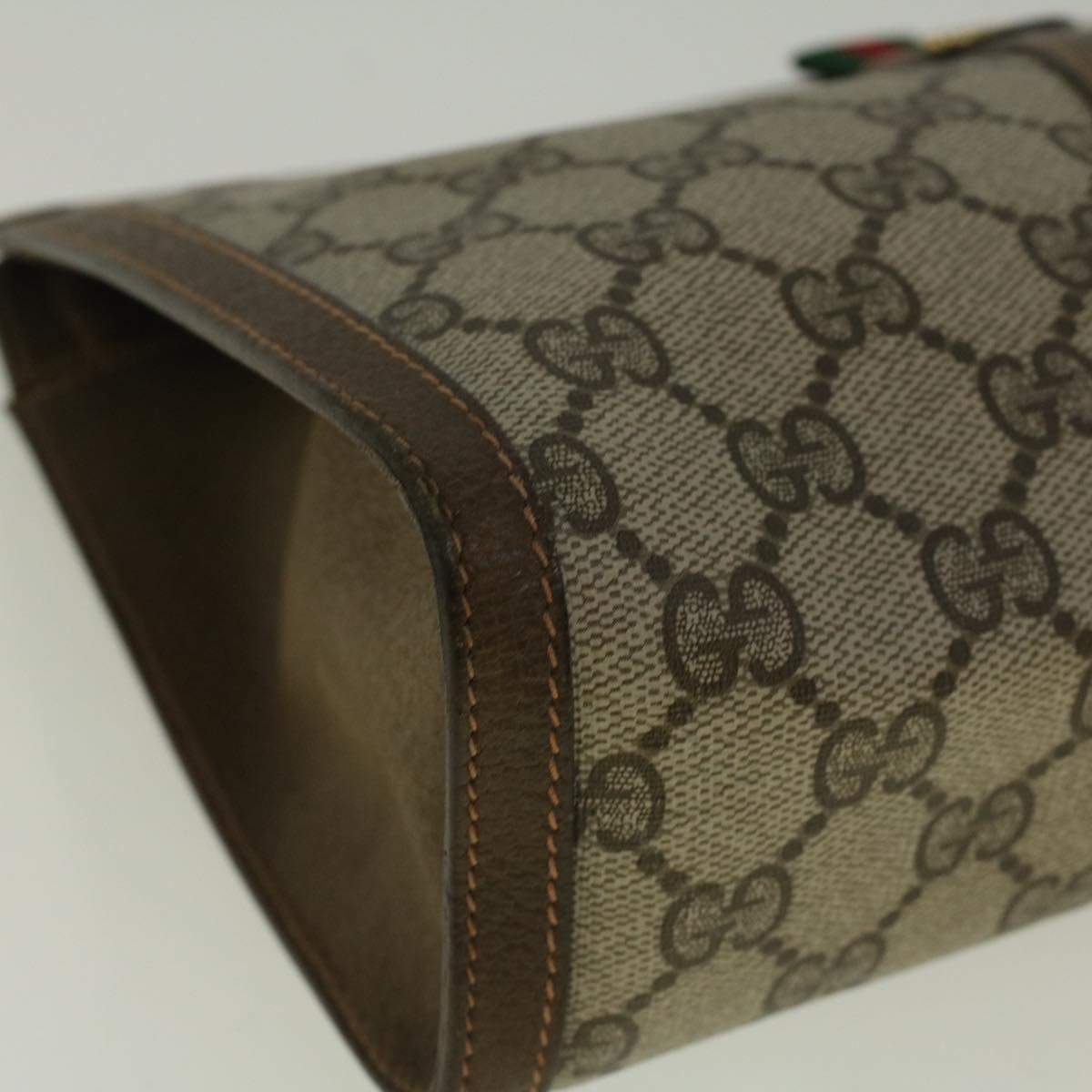 GUCCI Gg Canvas Web Sherry Line Clutch Bag Pvc Leather Beige Green Auth 59249