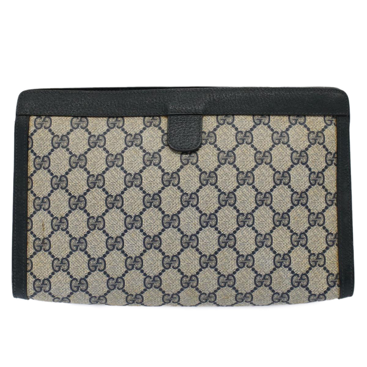 GUCCI GG Supreme Sherry Line Clutch Bag Red Navy Gray 156 01 033 Auth 59620