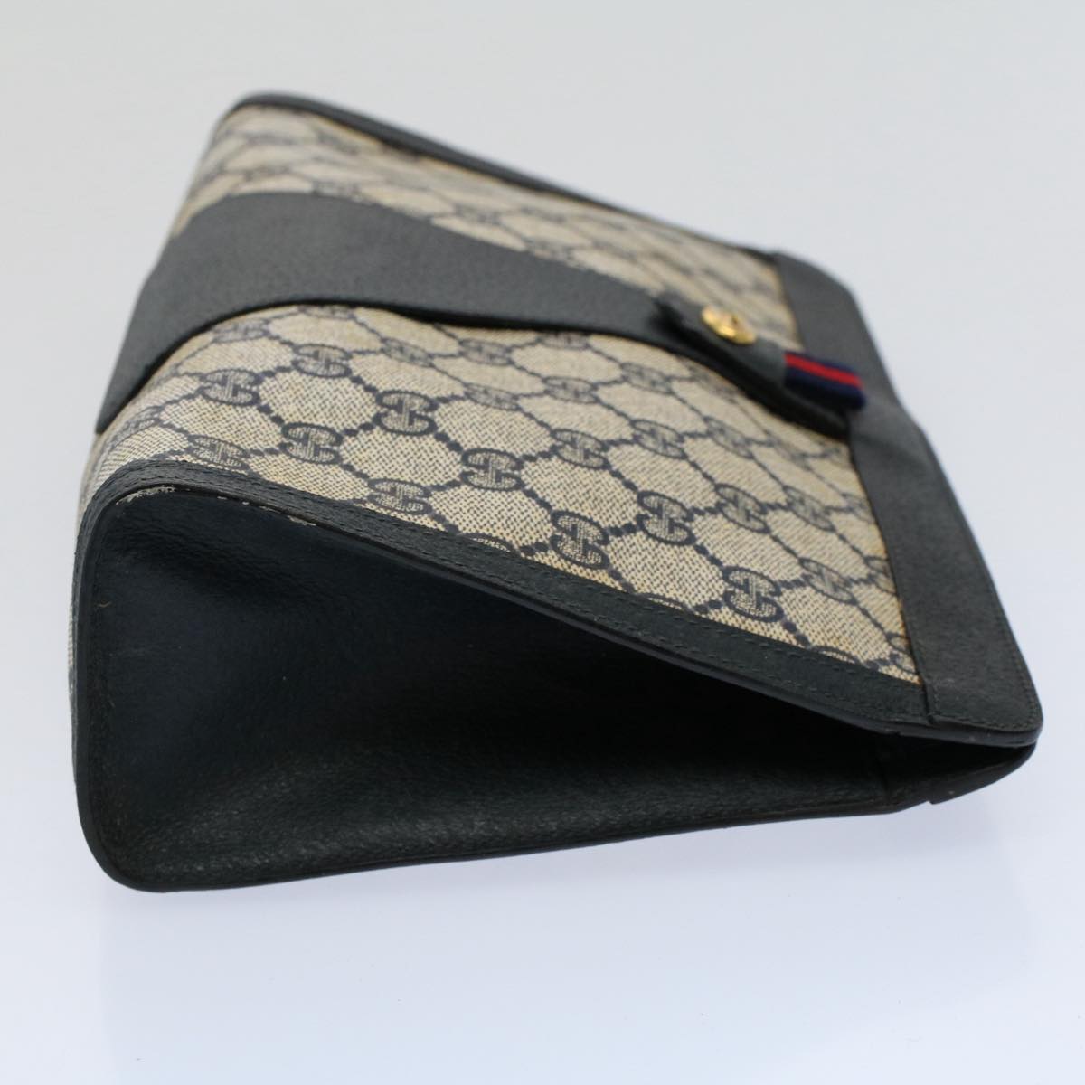 GUCCI GG Supreme Sherry Line Clutch Bag Red Navy Gray 156 01 033 Auth 59620