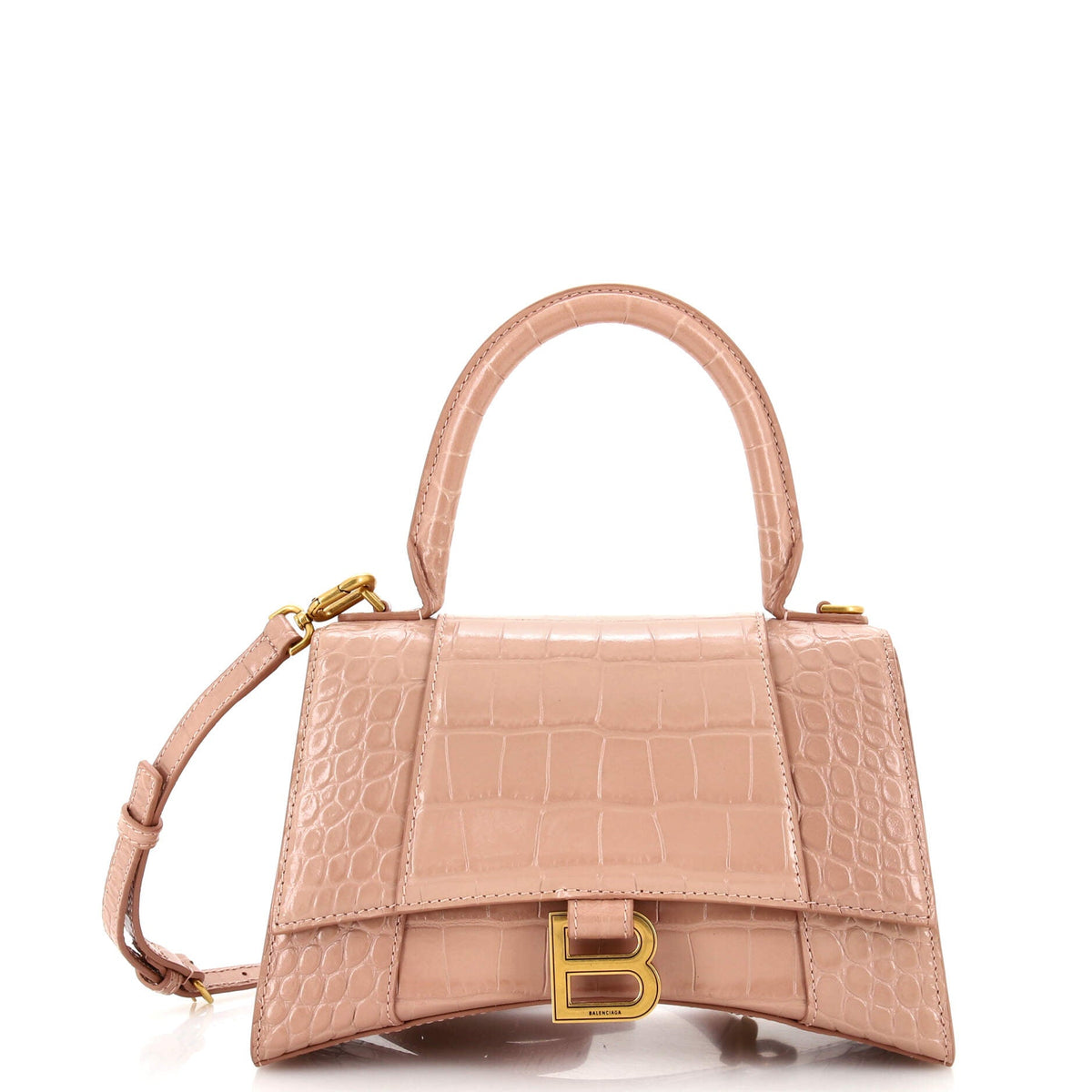 Balenciaga Hourglass Top Handle Bag Crocodile Embossed Leather Small