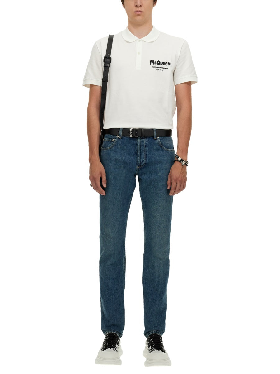 Alexander Mcqueen Men Jeans With Embroidered Logo