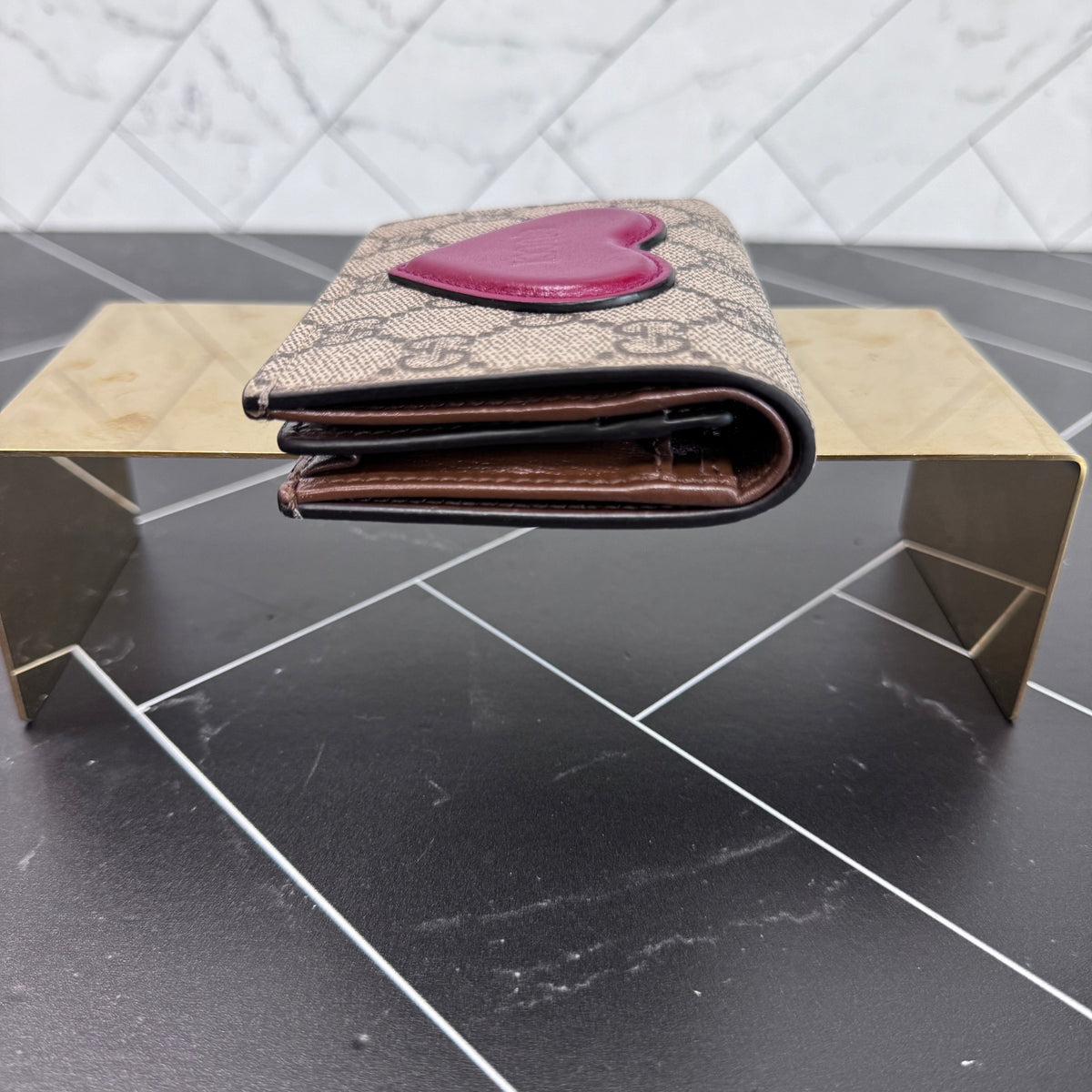 Gucci Brown Coated Canvas Heart Motif Wallet