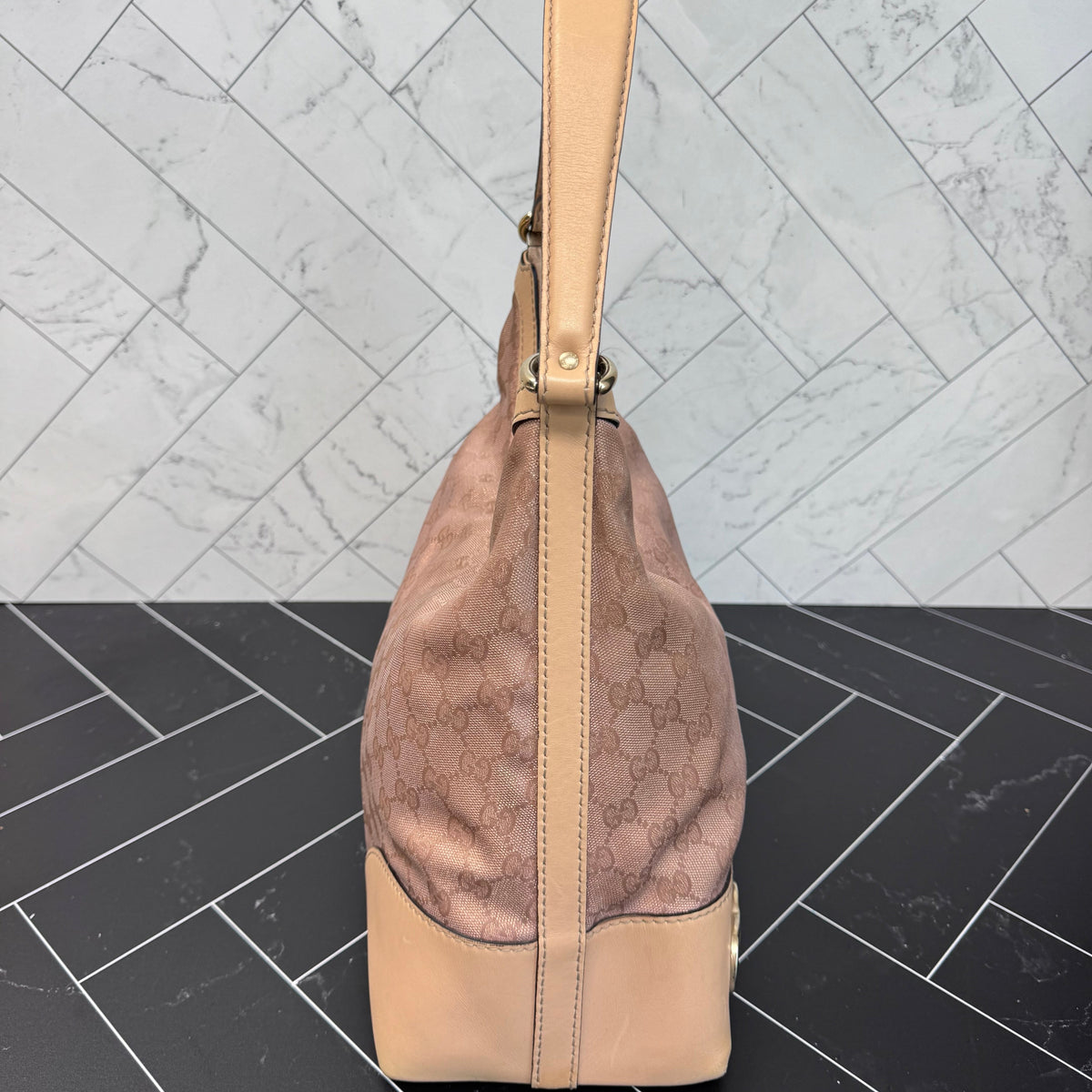 Gucci Rose Gold Canvas GG Heart Shoulder Bag
