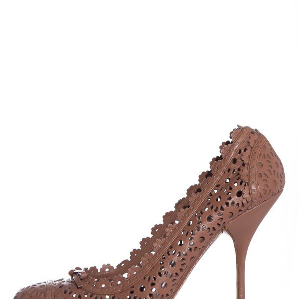 Alaïa Mauve Lace Cut-Out Round-Toe Pumps SZ 40.5