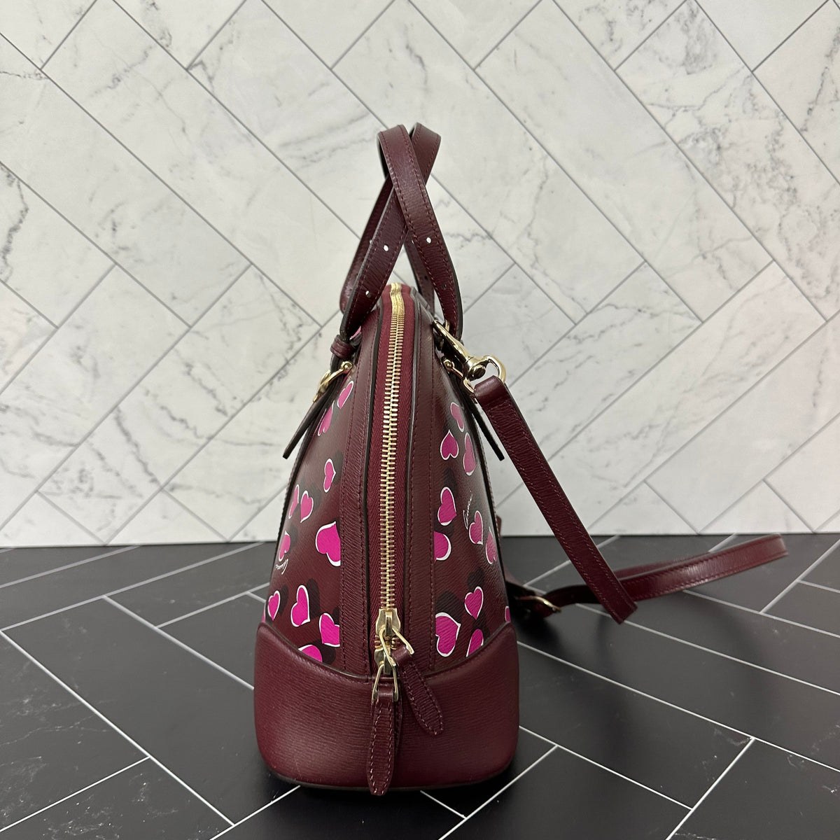 Gucci Purple Leather Heart 2-Way Crossbody Bag