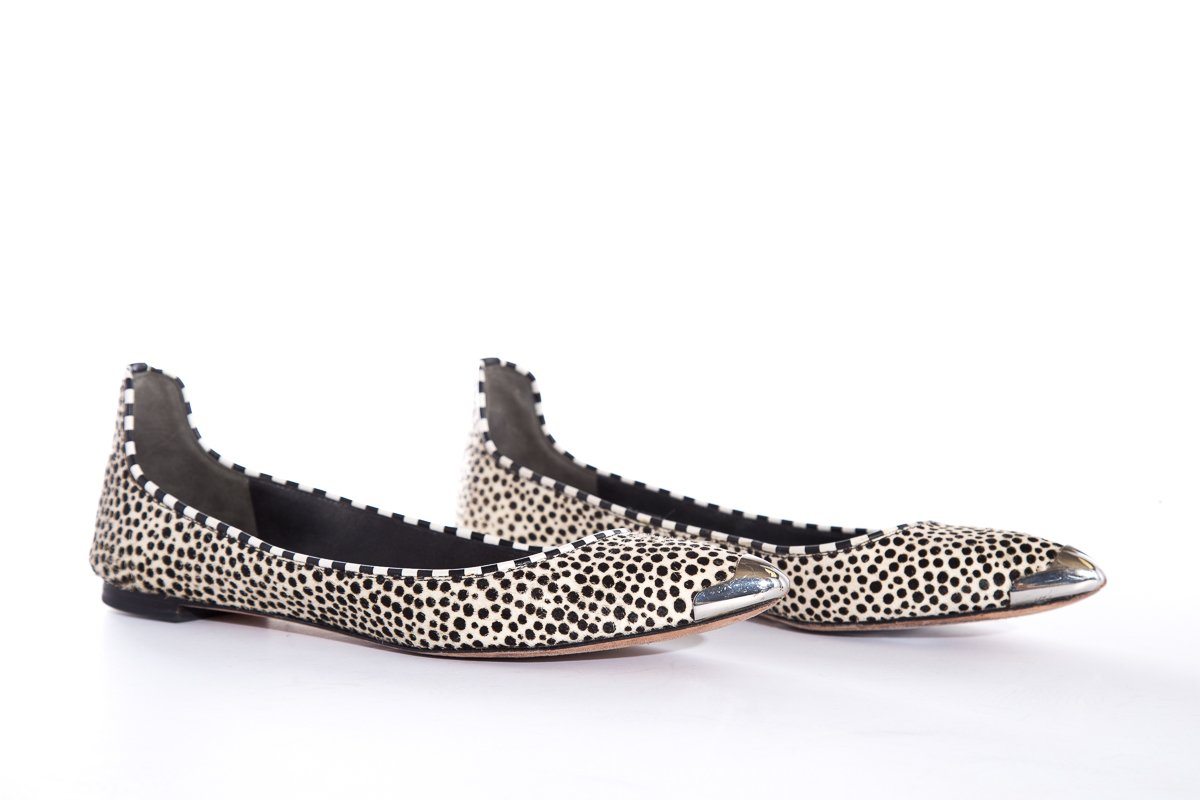 Brian Atwood Black & White Polka Dot Pointed-Toe Flats SZ 7.5