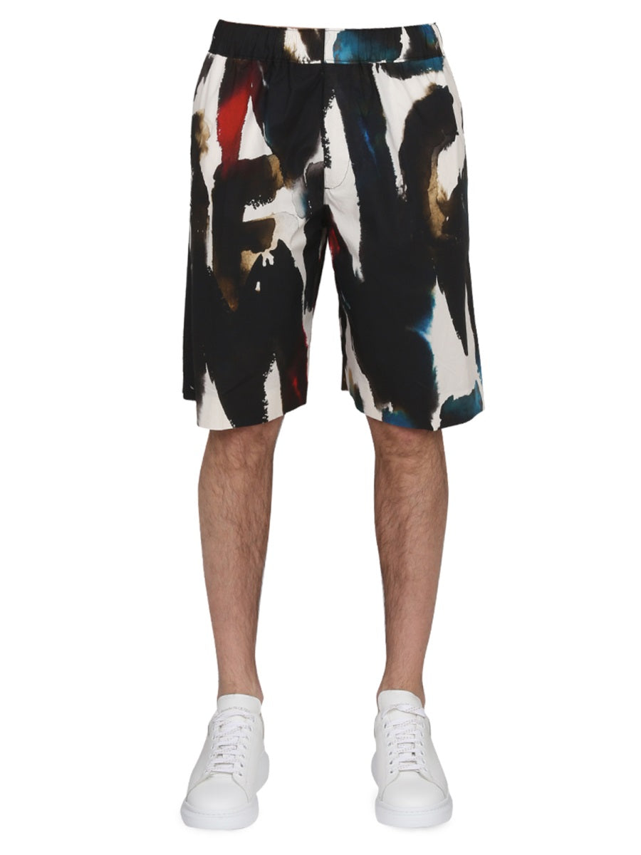 Alexander Mcqueen Men Bermuda With Logo Print