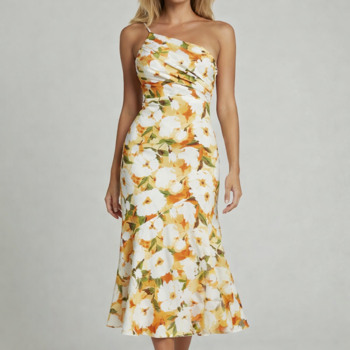 Livia | One-Shoulder Floral Midi Dress