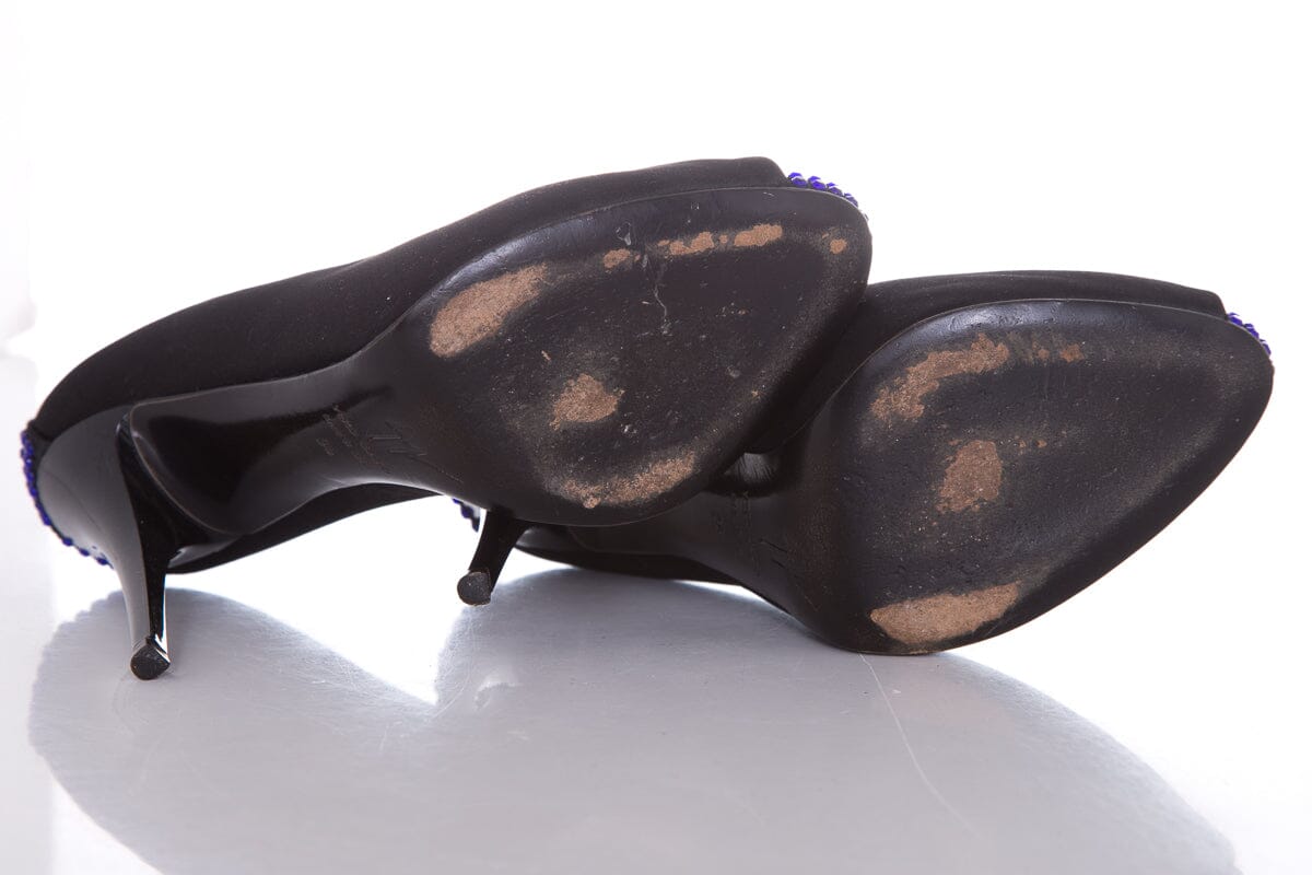 Giuseppe Zanotti Black Satin Jewel Heels SZ 36
