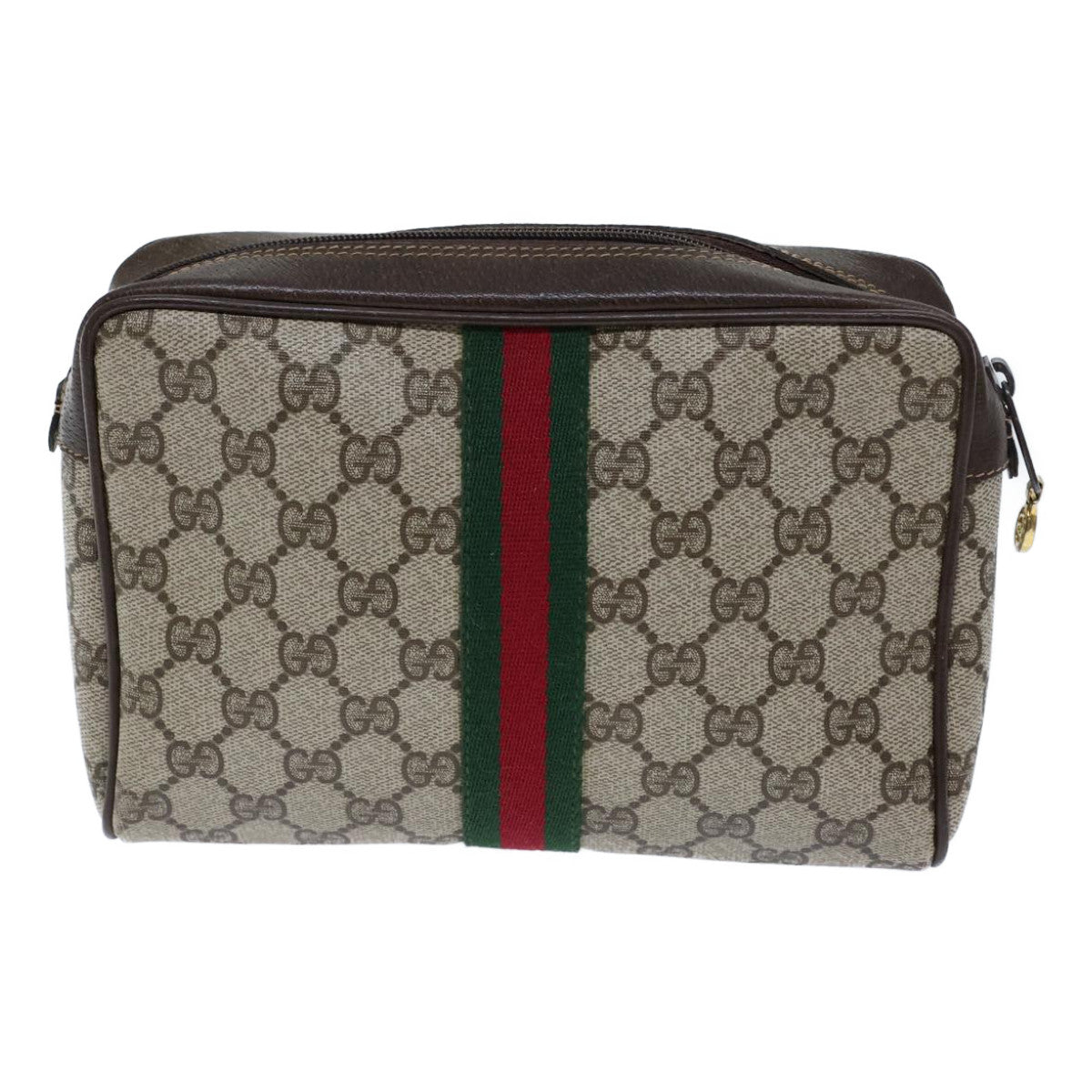 GUCCI GG Canvas Web Sherry Line Clutch Bag PVC Beige Green Red Auth 72151