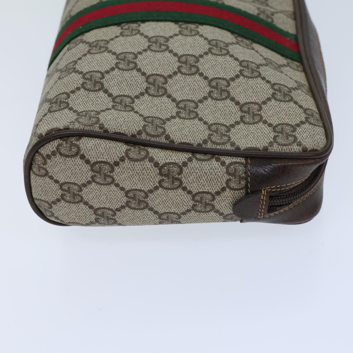 GUCCI GG Canvas Web Sherry Line Clutch Bag PVC Beige Green Red Auth 72151