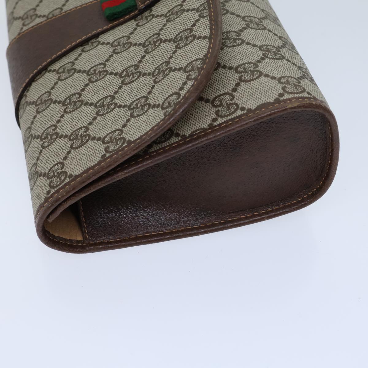 GUCCI GG Canvas Web Sherry Line Clutch Bag PVC Beige Green Red Auth 72156
