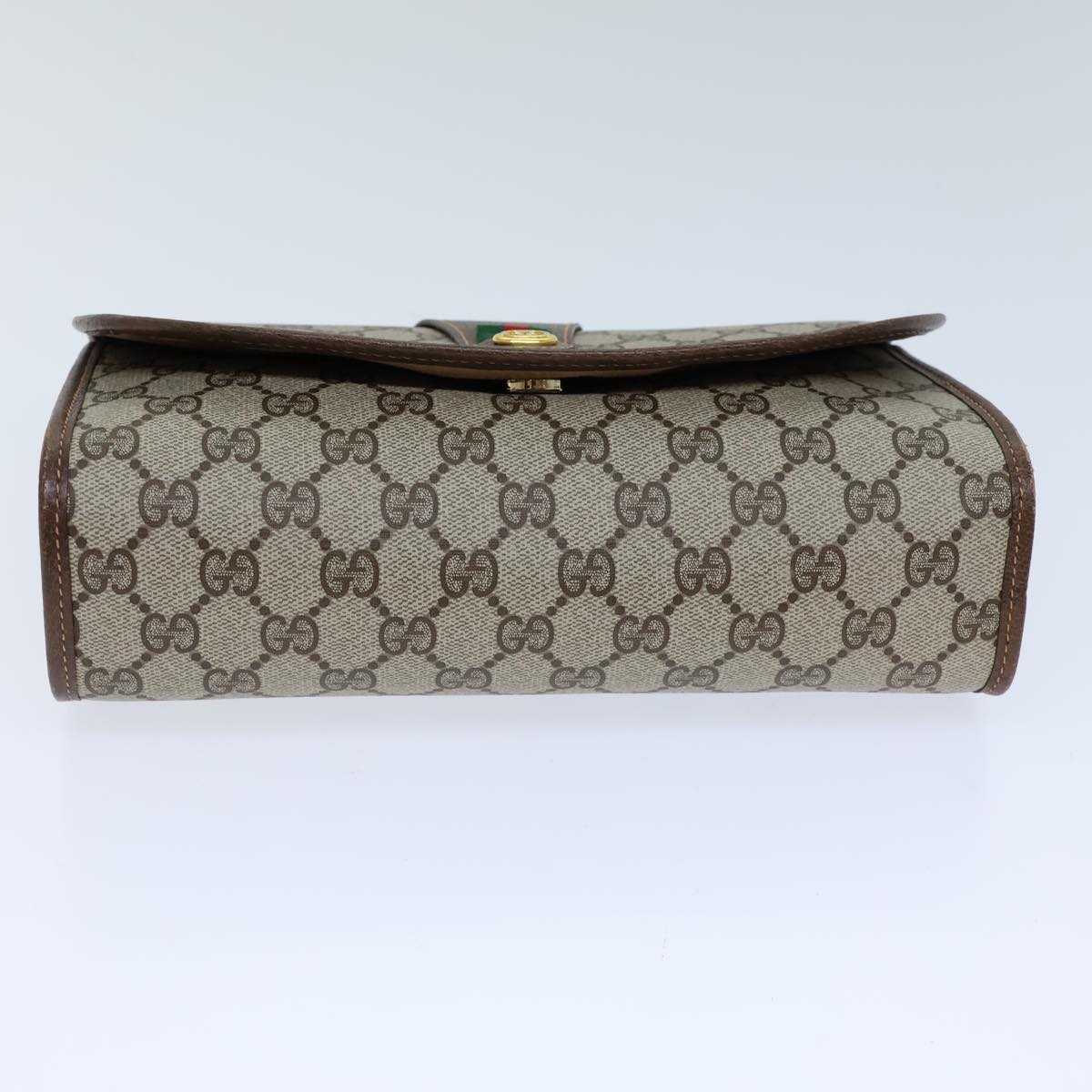 GUCCI GG Canvas Web Sherry Line Clutch Bag PVC Beige Green Red Auth 72156