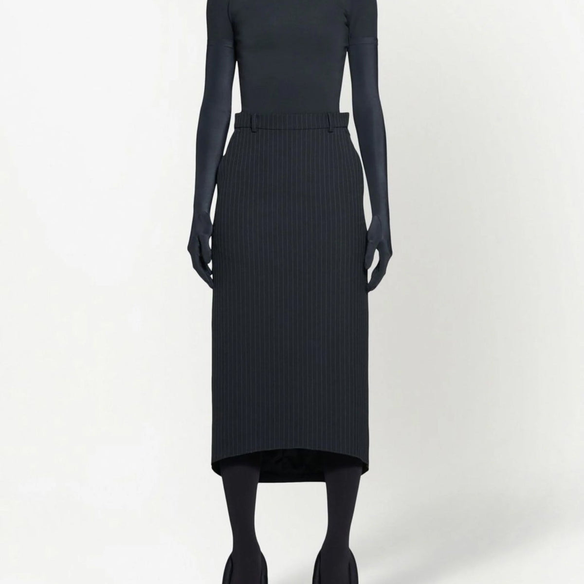 BALENCIAGA Hourglass Pinstripe Pencil Skirt