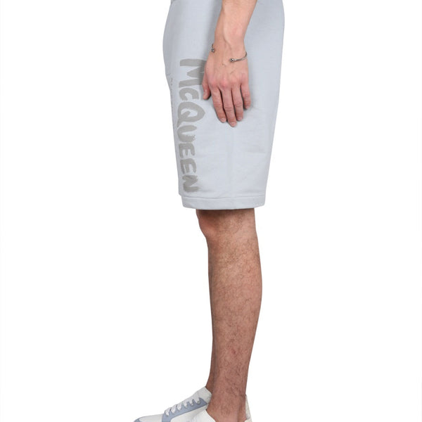 Alexander Mcqueen Men Bermuda Shorts With Graffiti Logo Print