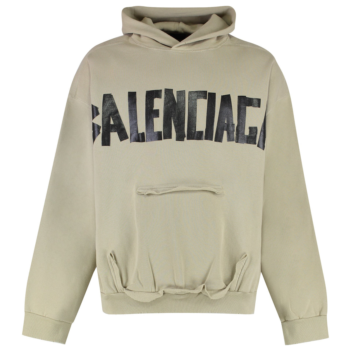 BALENCIAGA Unisex Cotton Hoodie with Localized Ripping
