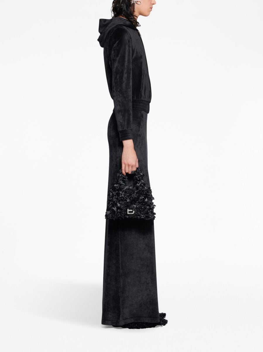 BALENCIAGA Velvet Zip-Up Hoodie with Crystal Embellishments