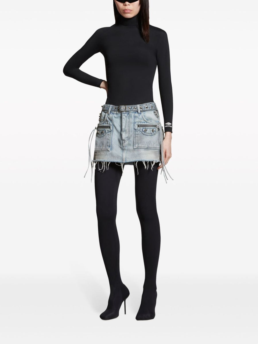 BALENCIAGA Fringe Edge Low Waist Denim Mini Skirt