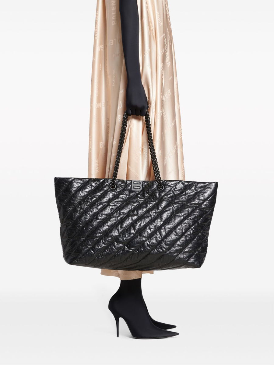 BALENCIAGA Crush Leather Tote Handbag - 58 cm