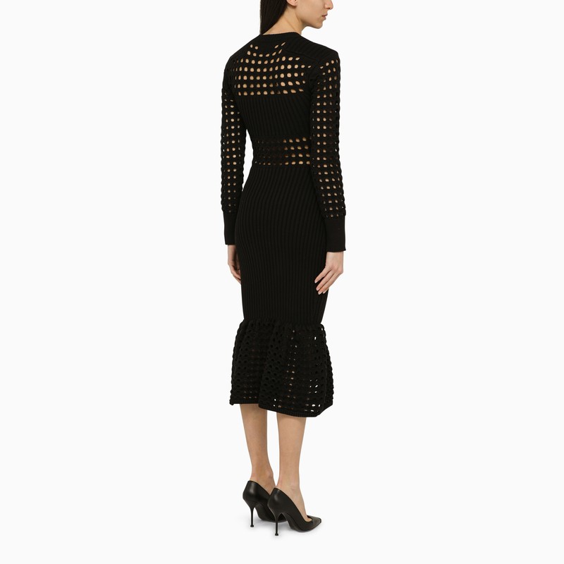 Alexander Mcqueen Black Knitted Midi Dress Women