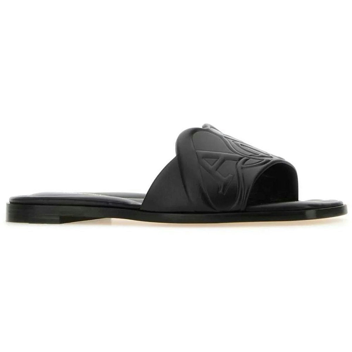 LEATHER SLIDES WITH EMBOSSED SEAL LOGO