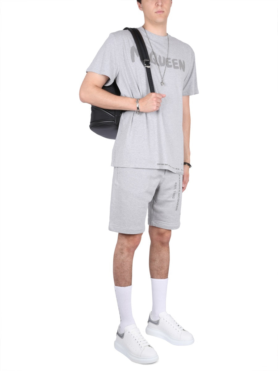 Alexander Mcqueen Men Bermuda Shorts With Graffiti Logo Print
