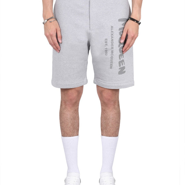 Alexander Mcqueen Men Bermuda Shorts With Graffiti Logo Print