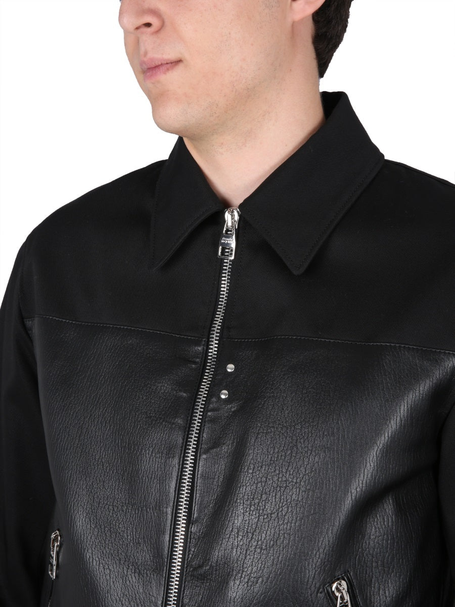 Alexander Mcqueen Men Leather Bomber Jacket