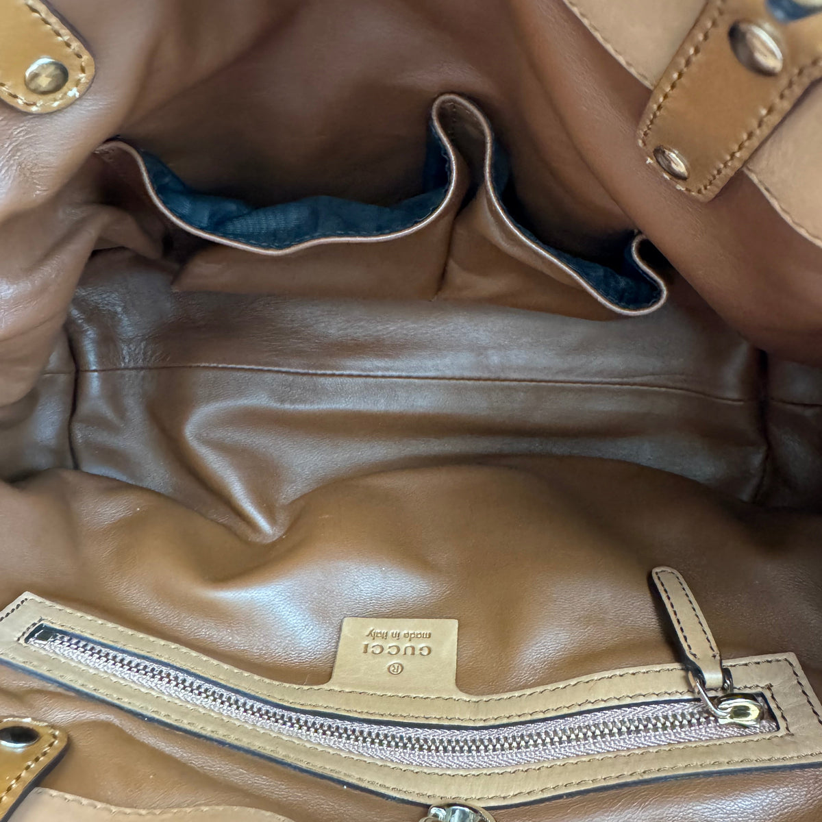 Gucci Tan Leather Craft Bag with Fur Pouch