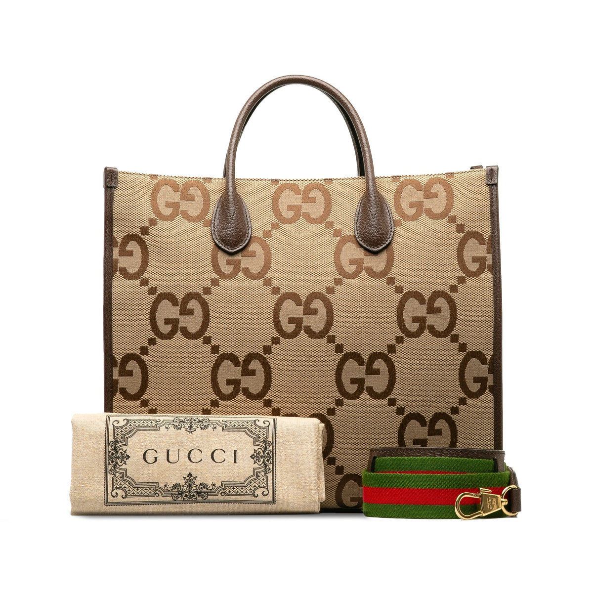 GUCCI Jumbo GG Canvas Web Convertible Tote Satchel