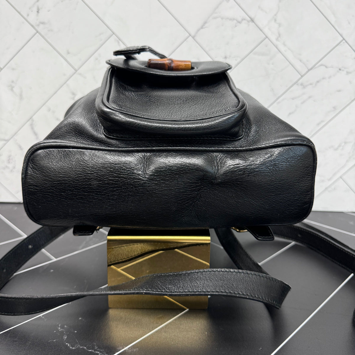 Gucci Black Leather Bamboo Small Backpack