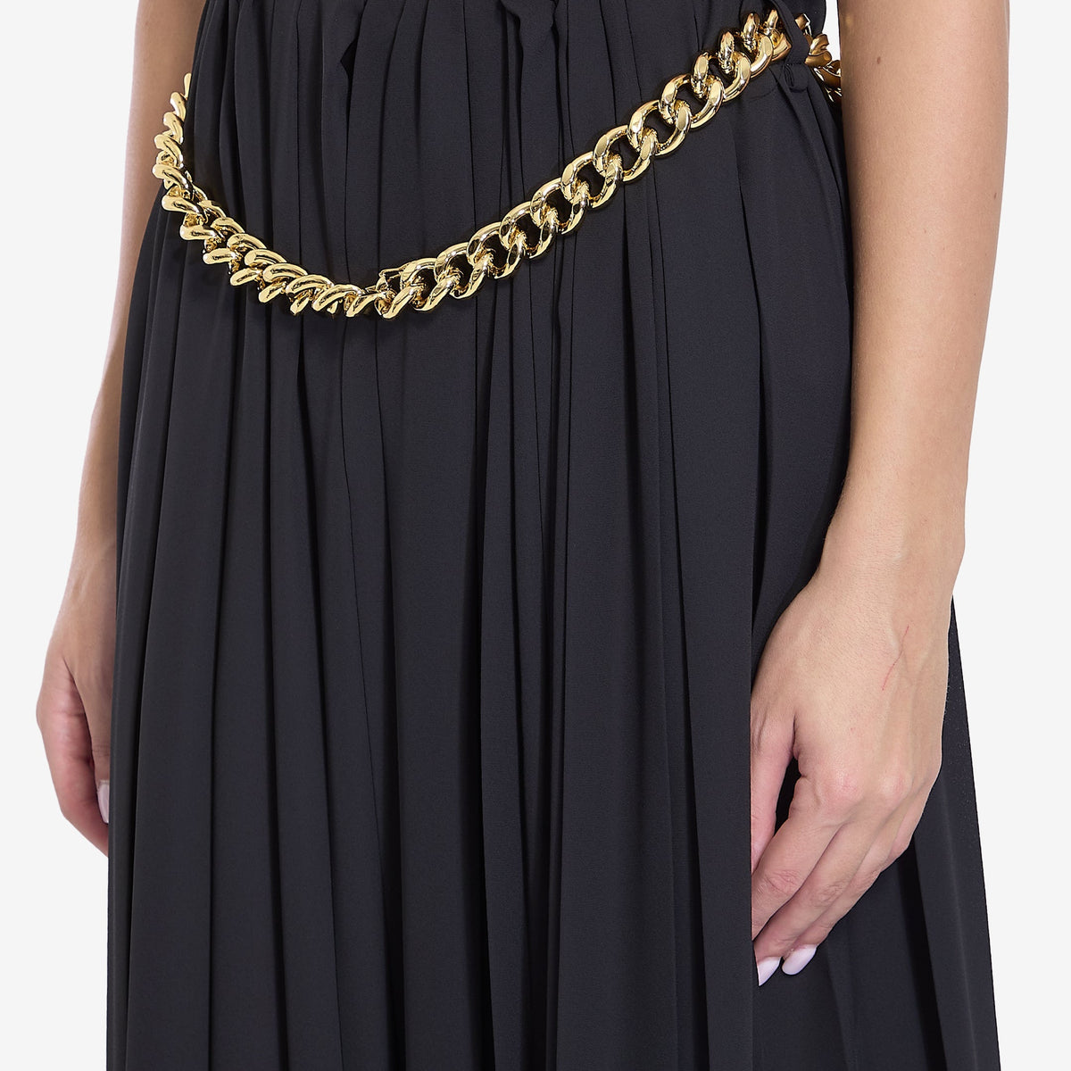 BALENCIAGA High-Waisted Pleated Skirt with Chain Detail - Ankle Length