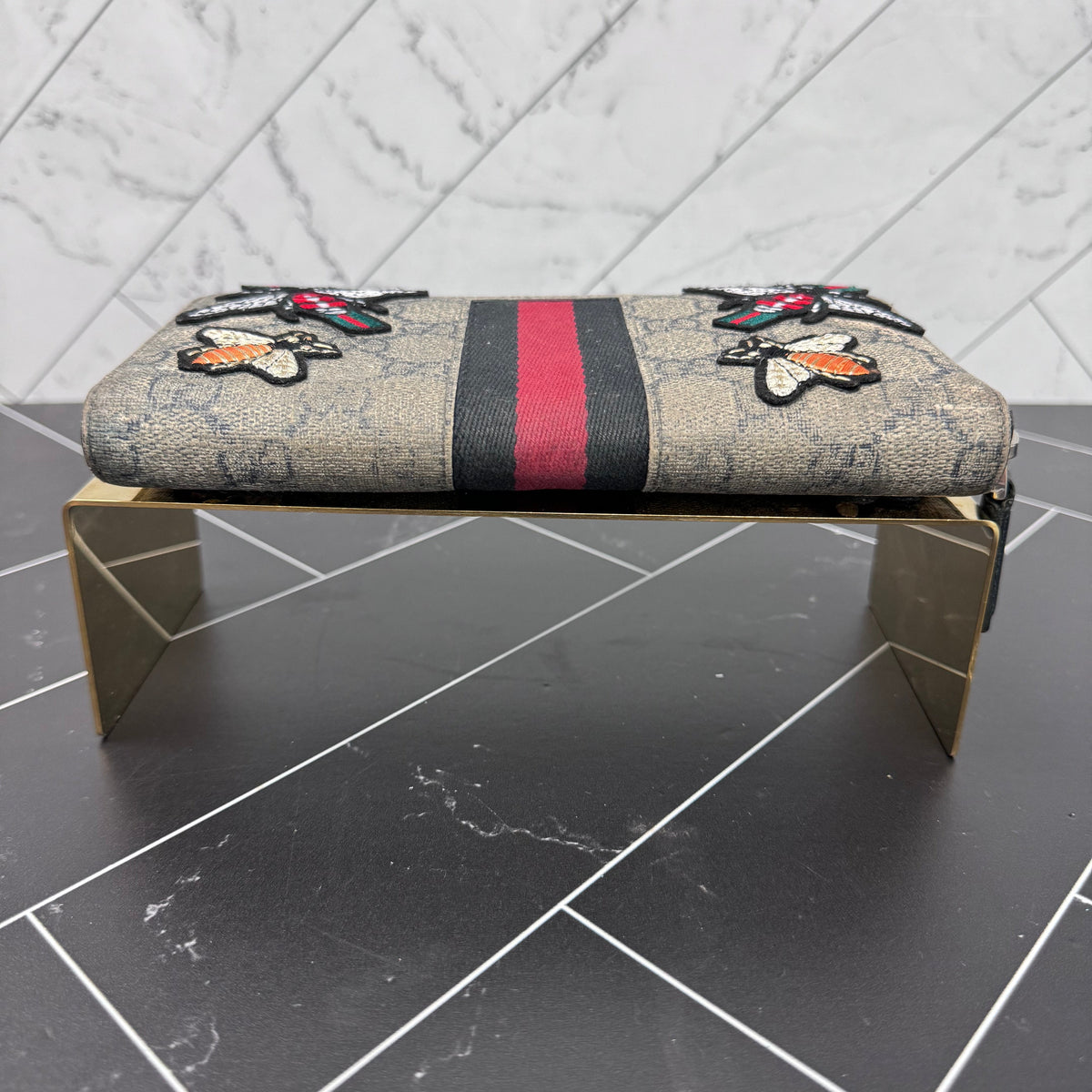 Gucci Patches Blue Coated Canvas Zippy Wallet