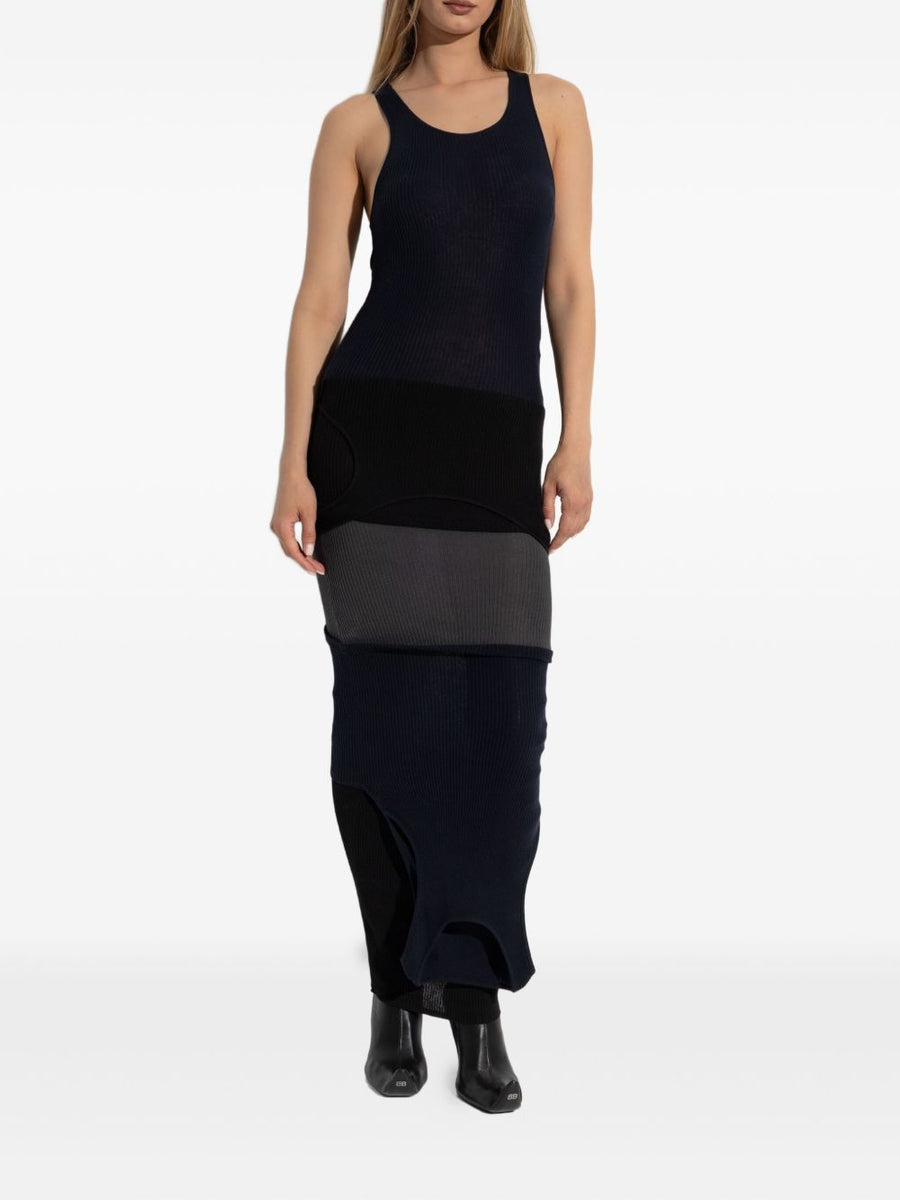 BALENCIAGA Maxi Layered Ribbed Dress with Cut-Out Details