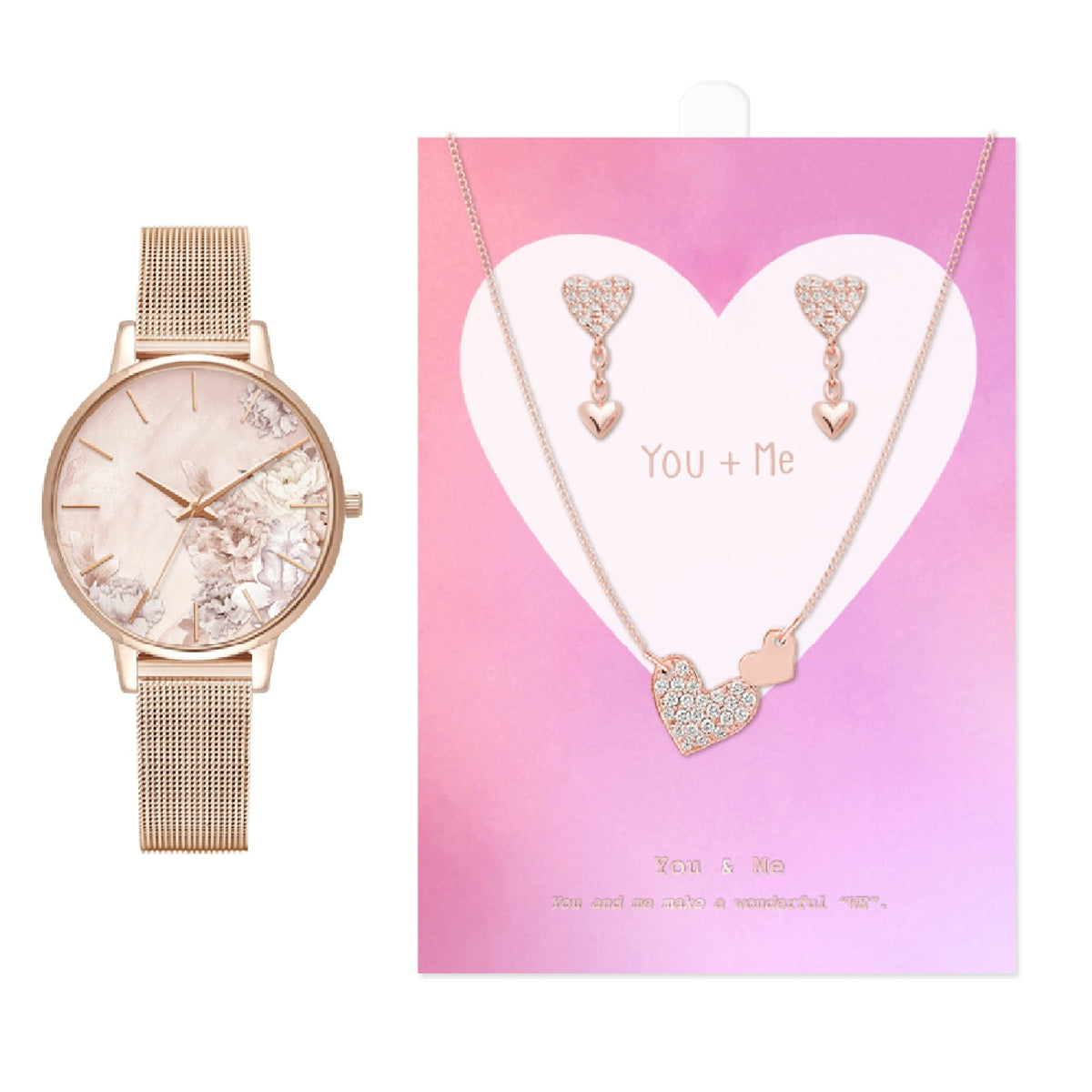 Jessica Carlyle Ladies Analog Shiny Rose Gold Metal Bracelet Watch 34mm Gift Set