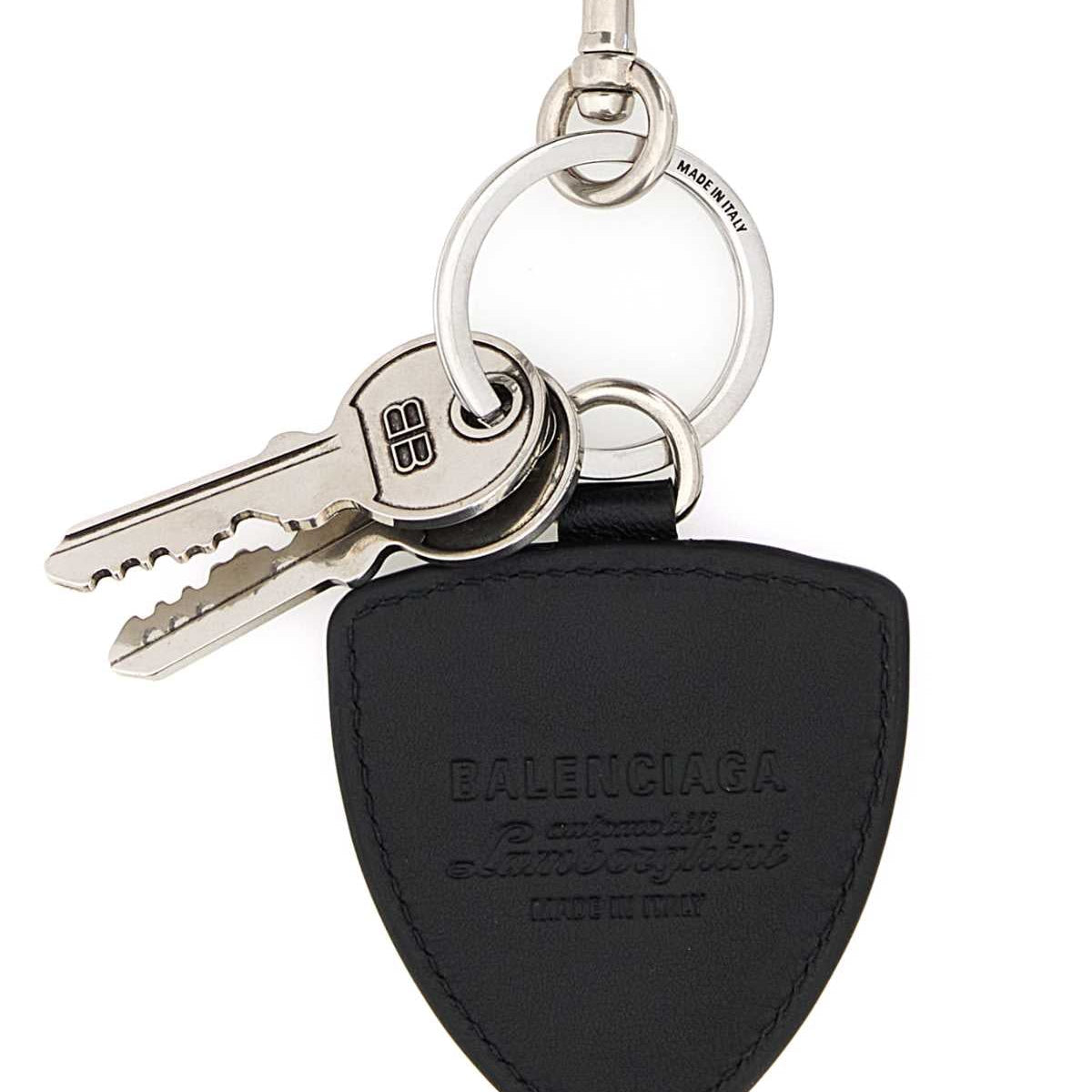 BALENCIAGA Metal and Leather Keyring Collaboration Shield Charm for Men