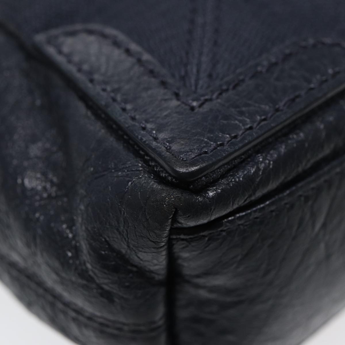 balenciaga Navy Cabas XS Hand Bag Leather 2way Navy Silver 390346 Auth 88514
