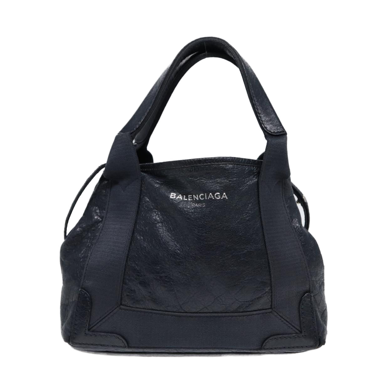 balenciaga Navy Cabas XS Hand Bag Leather 2way Navy Silver 390346 Auth 88514