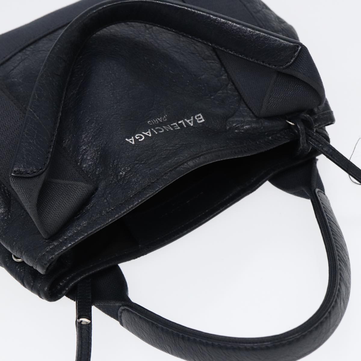 balenciaga Navy Cabas XS Hand Bag Leather 2way Navy Silver 390346 Auth 88514