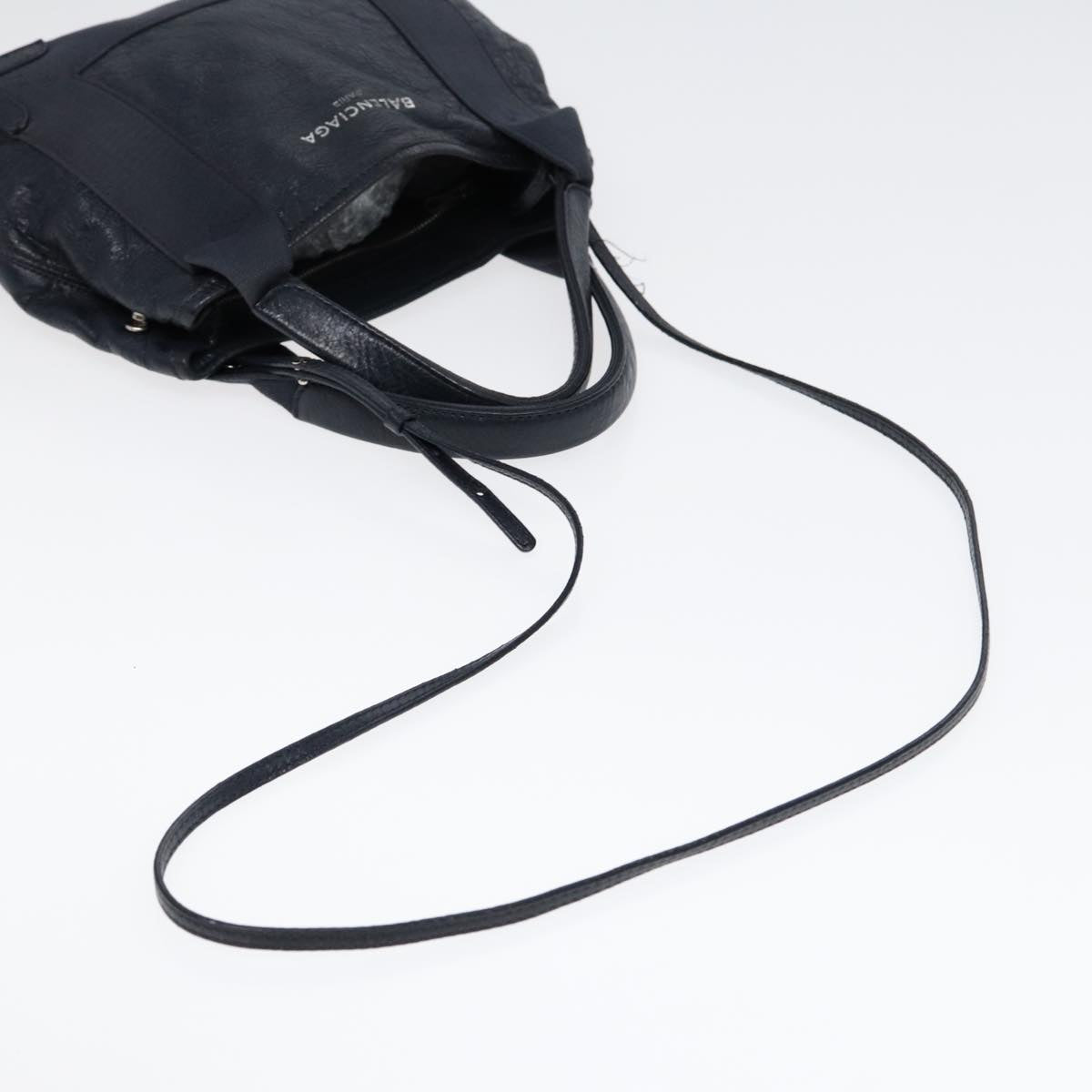 balenciaga Navy Cabas XS Hand Bag Leather 2way Navy Silver 390346 Auth 88514