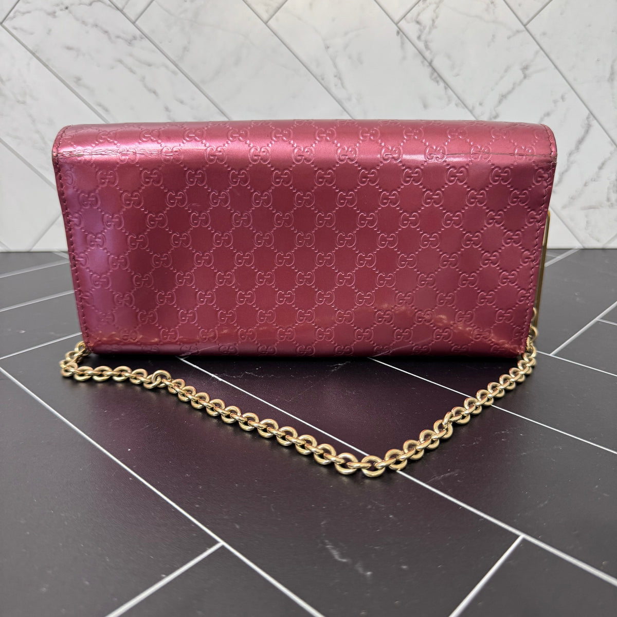 Gucci Metallic GG Pink Wallet on Chain