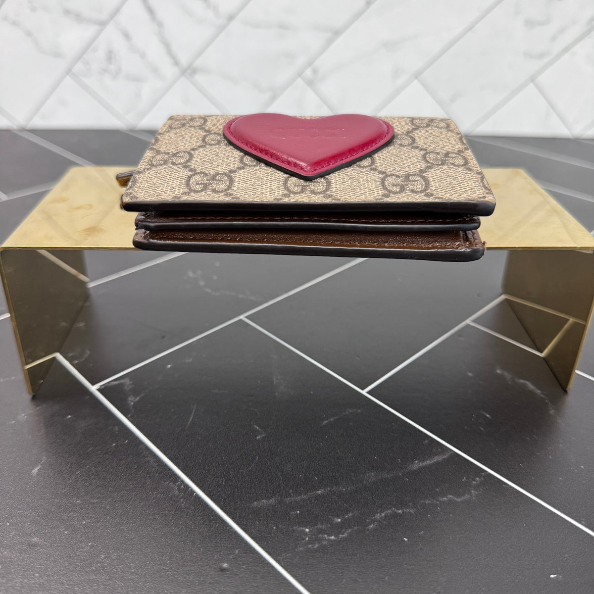 Gucci Brown Coated Canvas Heart Motif Wallet