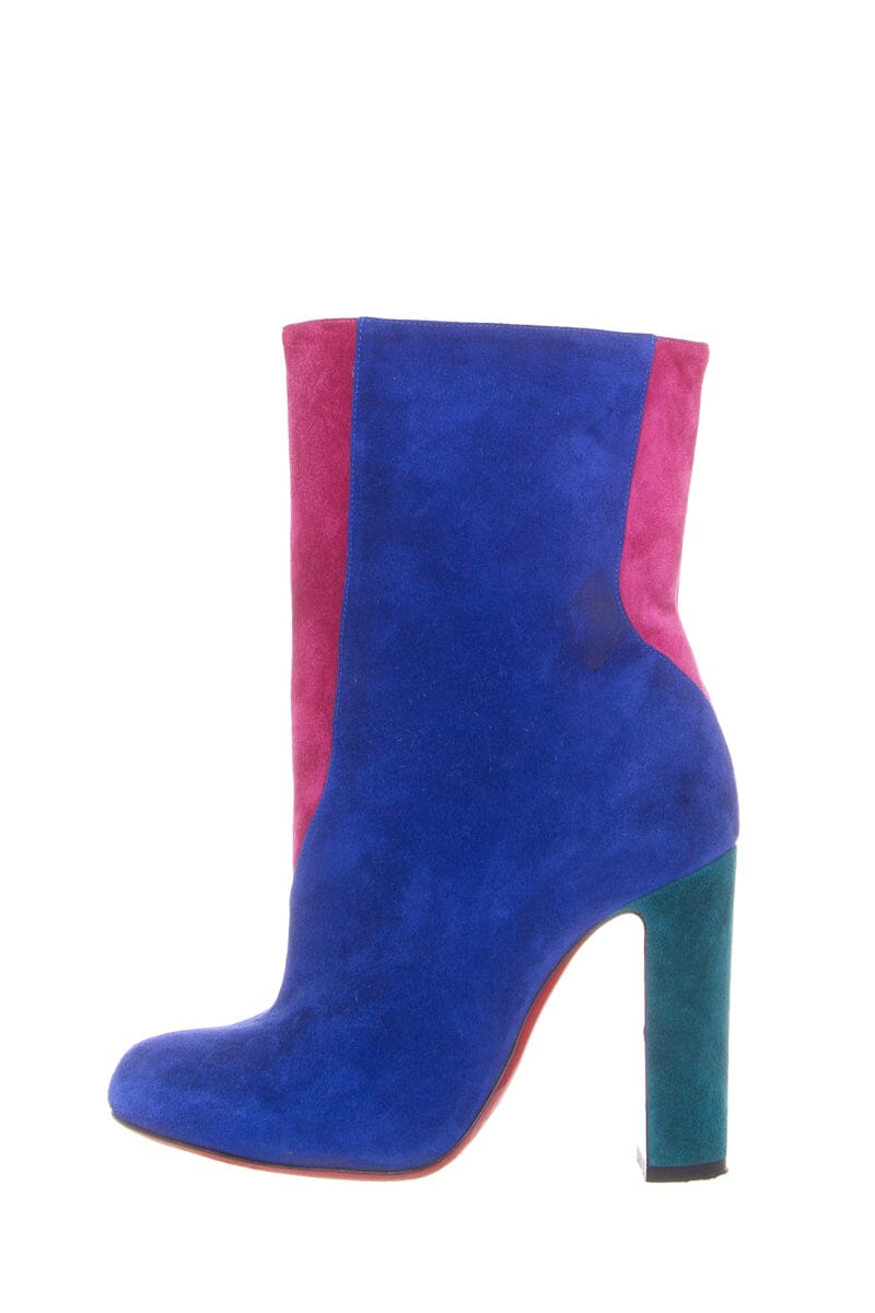 Christian Louboutin Multicolor Colorblock Suede Booties SZ 35.5