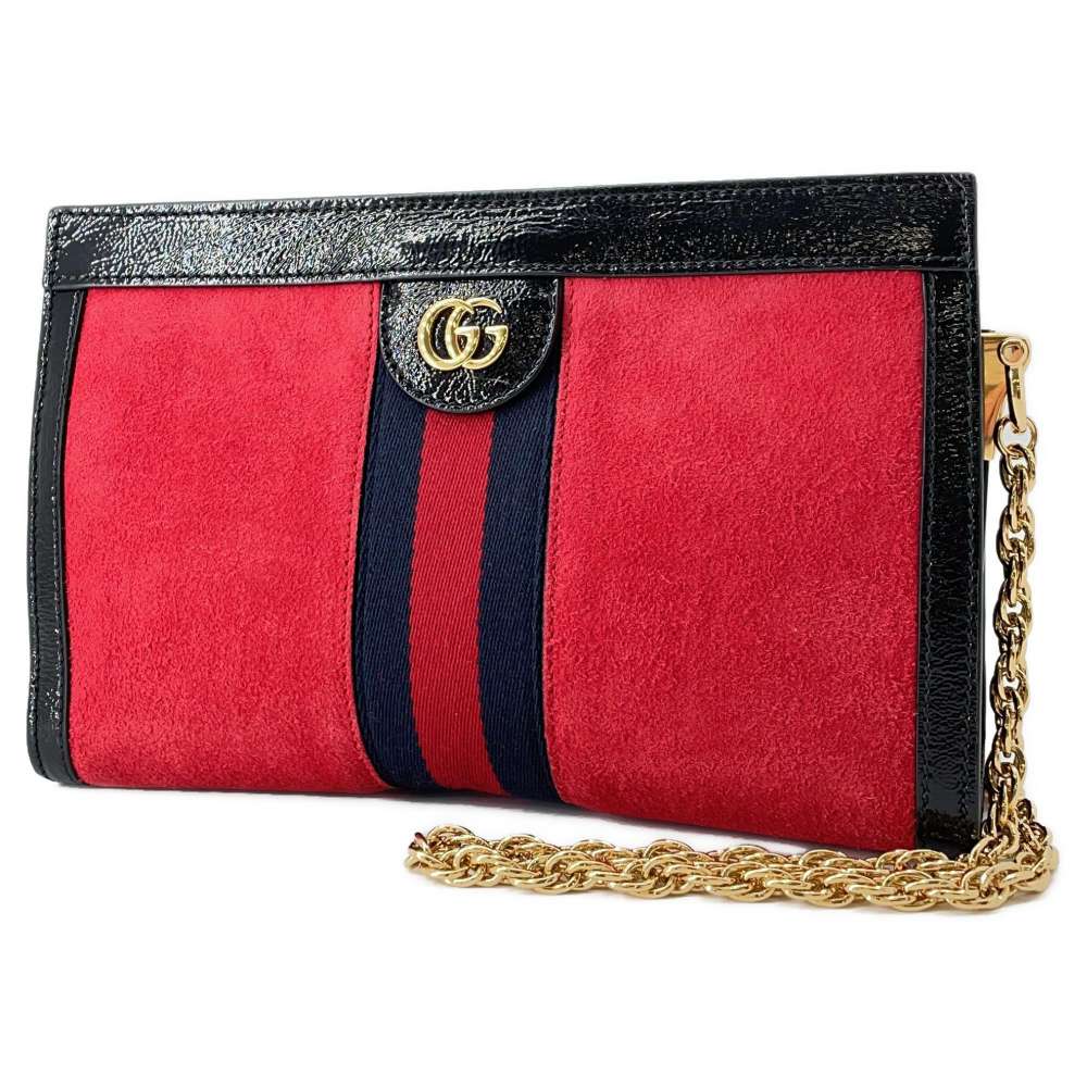 GUCCI Ophidia Shoulder Bag Red/Black 503877 Suede leather