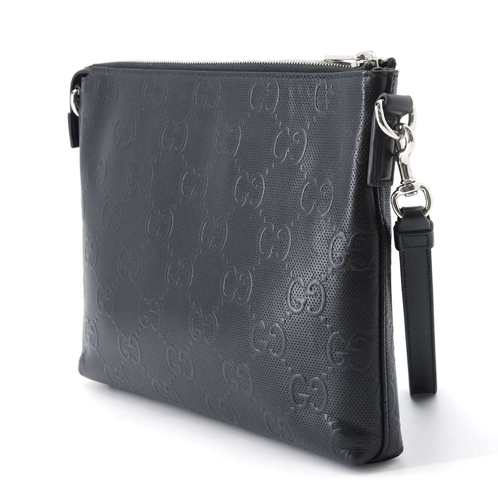 GUCCI GG embossed 2WAY Clutch Bag Black 696009 Leather Size Medium