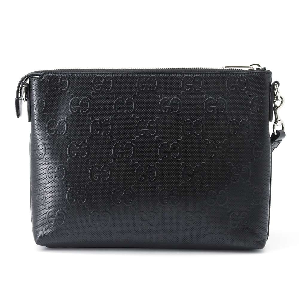GUCCI GG embossed 2WAY Clutch Bag Black 696009 Leather Size Medium