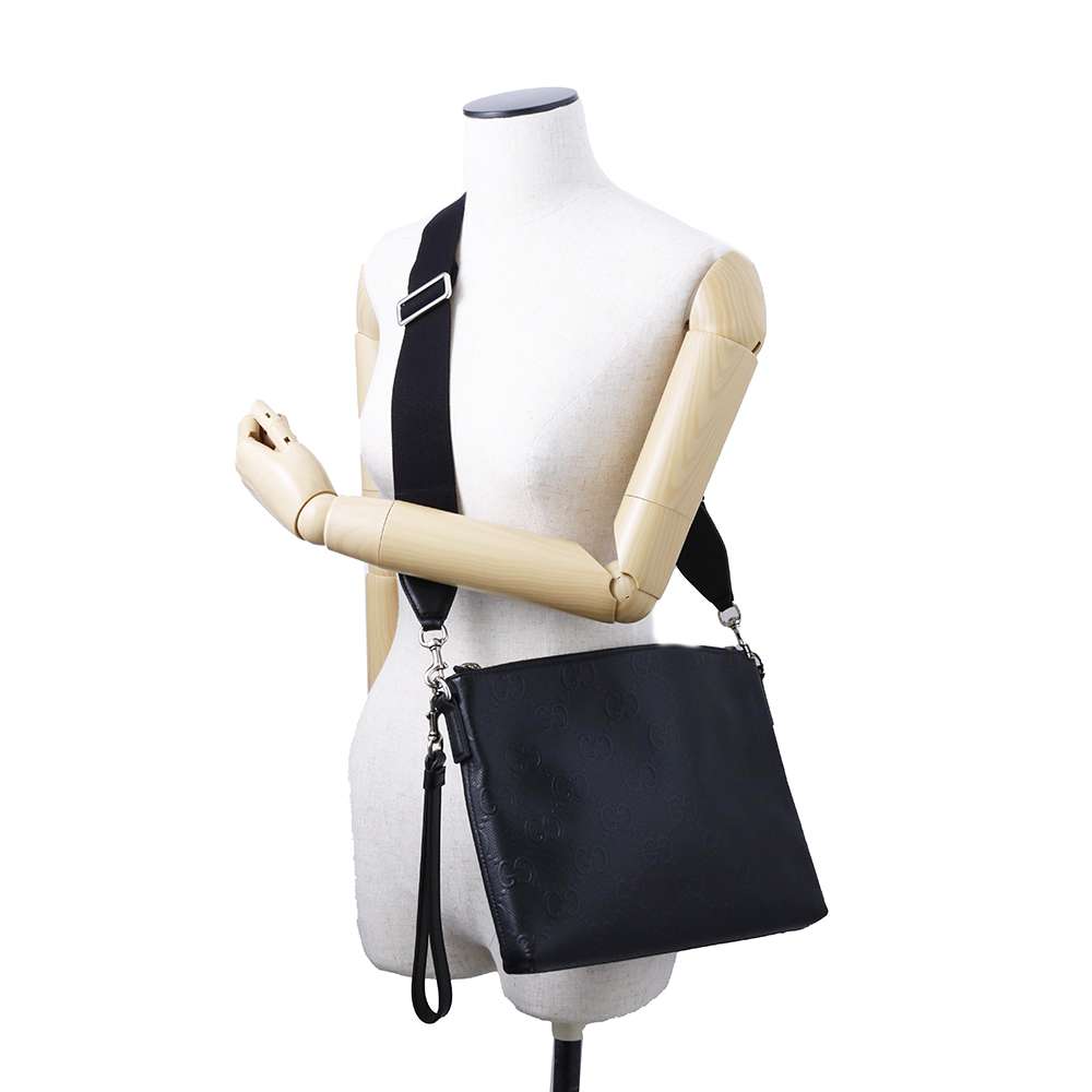 GUCCI GG embossed 2WAY Clutch Bag Black 696009 Leather Size Medium