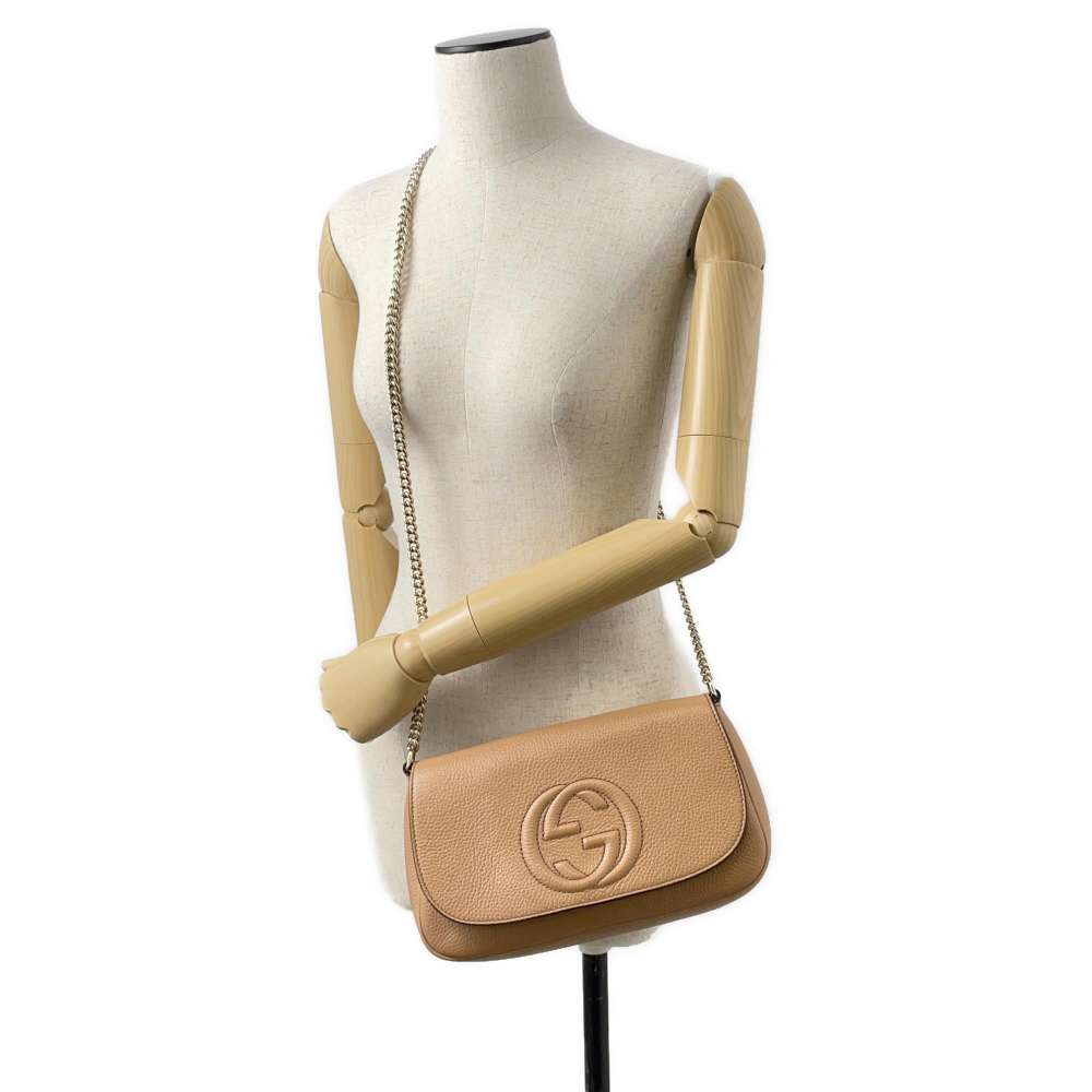 GUCCI Soho ChainShoulder Bag Beige 536224 Leather
