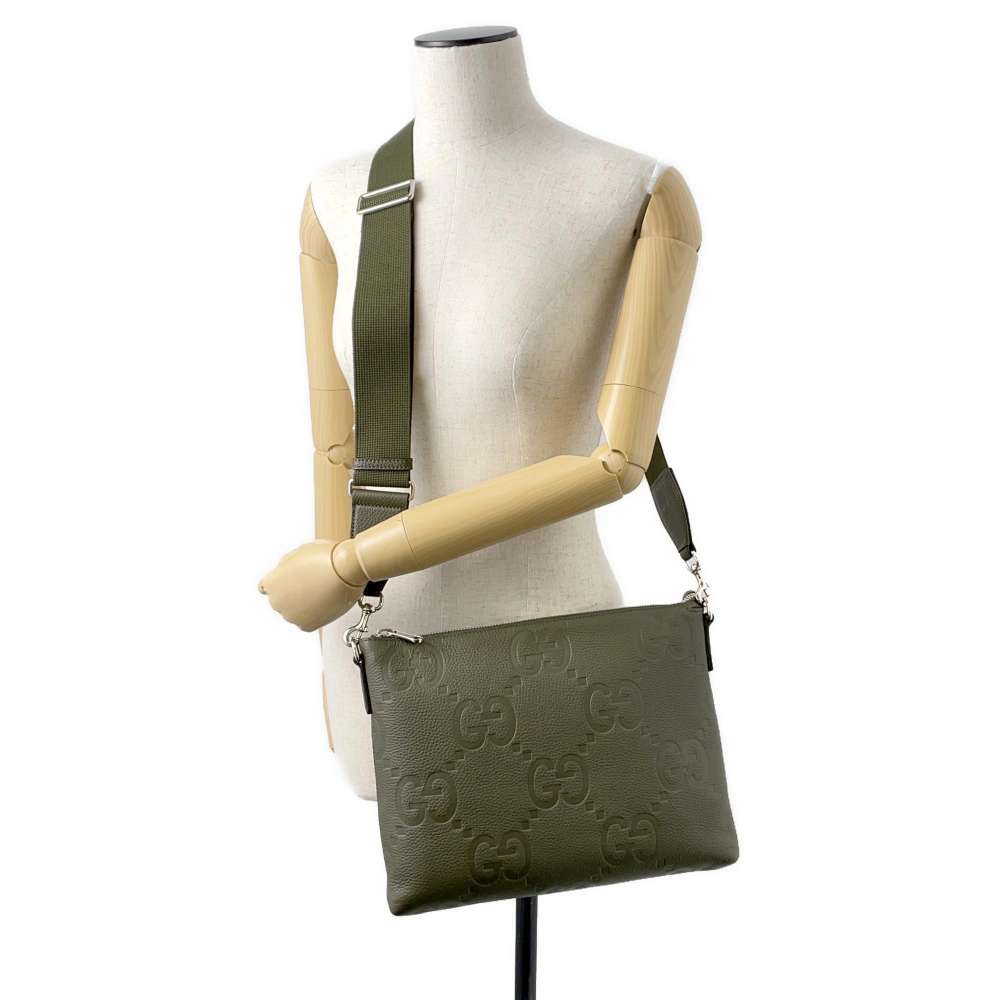 GUCCI jumbo GG messenger bag Dark Green 696009 Leather Size Medium